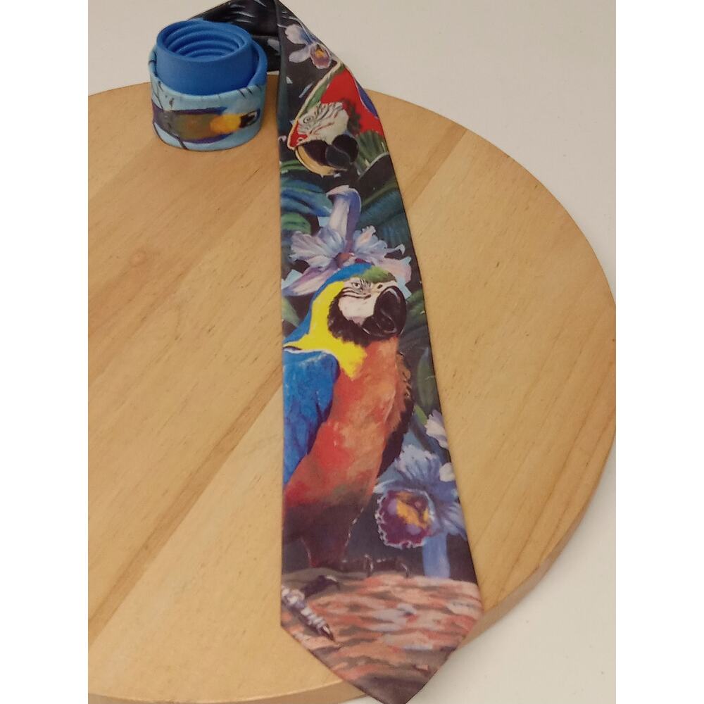 Ralph Marlin Tie Men's Parrot Tropical Polyester USA